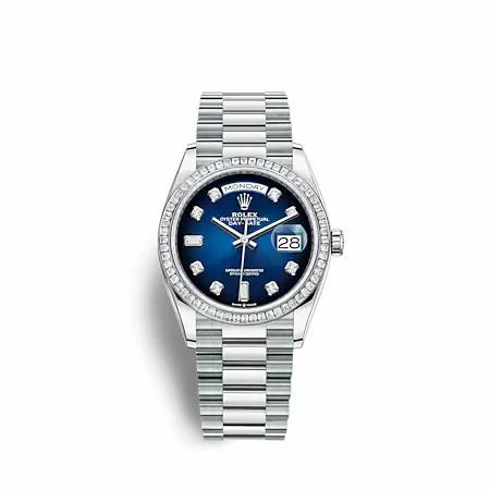 Rolex Day-Date 36 Platinum - Baguette / Blue Ombré / President 128396TBR-0008 (M128396TBR-0008)
